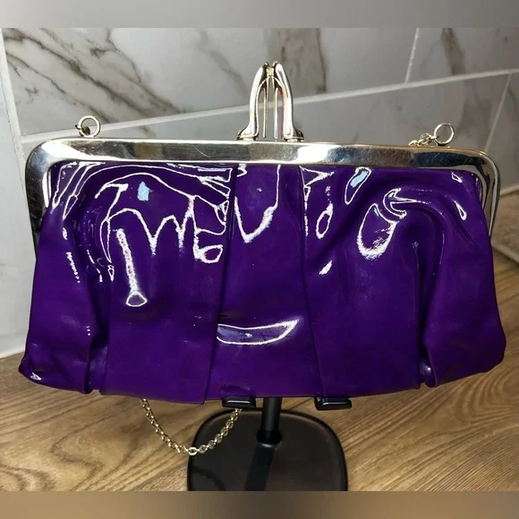 Christian Louboutin Miss Loubi Patent Leather Clutch on a Chain in Purple